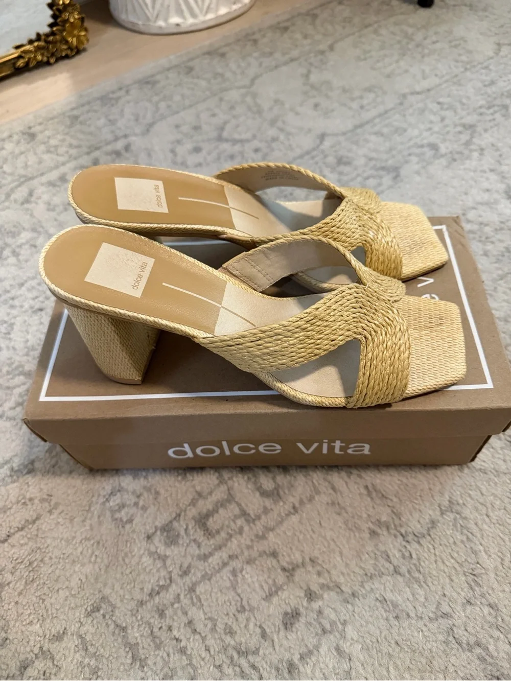 Dolce Vita Penny Raffia Block Heel Slide Sandals